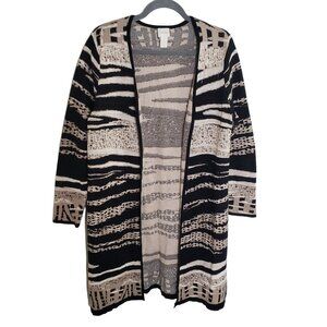 Chico's Woman Size M (chico 1) Long Geometric Striped Cardigan Open Front